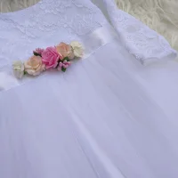 Sukienka do chrztu Sara biała z kwiatuszkami